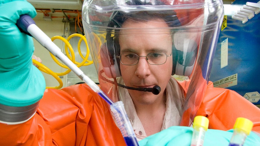 A CSIRO scientist at the Australian Animal Health Laboratory undertakes research on the hendra virus.