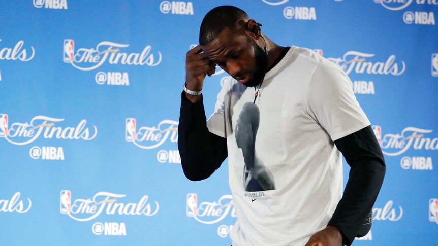 LeBron James fronts the media before the NBA Finals
