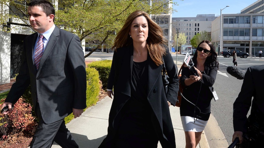 Peta Credlin arrives at the ACT Magistrates Court in Canberra.