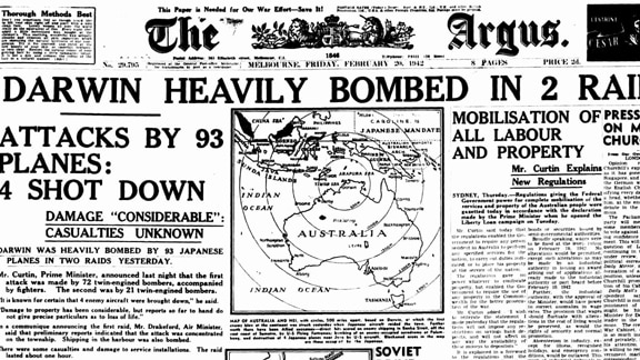 Newspaper report of Japanese WWII bombing of Darwin