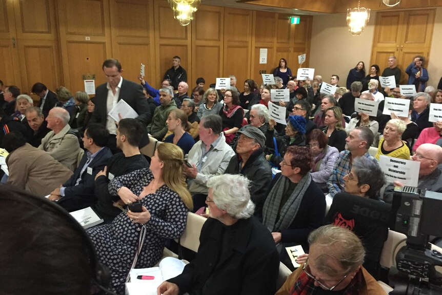 Protesters gather at the second Inner West Council meeting.