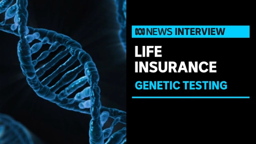 Life Insurance, Genetic Testing: Stock image of blue DNA structure against black background.