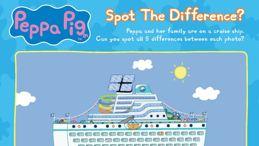 Peppa Pig activity sheet with two images of a cruise ship.