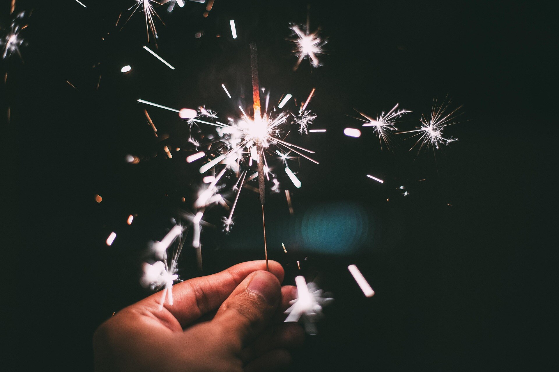 close up photograph of a sparkler lit on new year's eve