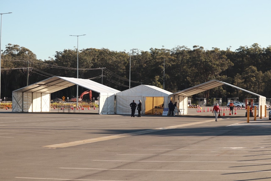 Big tents are set up at the Coffs Harbour International Stadium 