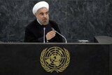 Hassan Rouhani speaks at the UN General Assembly in New York City.