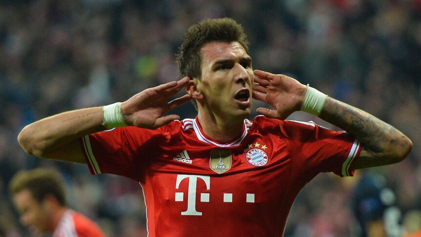 Mario Mandzukic celebrates a goal for Bayern Munich
