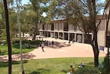 Students in a courtyard at University of Canberra.