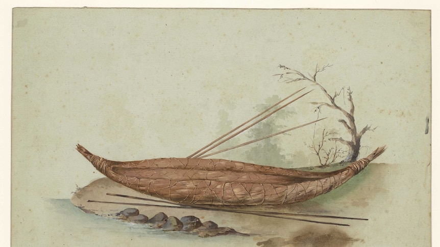 French sketch of a Tasmanian Aboriginal canoe