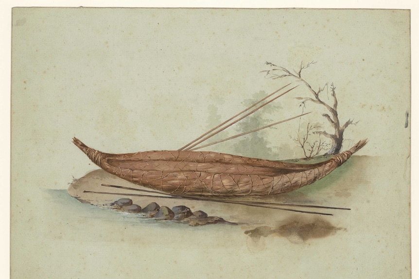 French sketch of a Tasmanian Aboriginal canoe