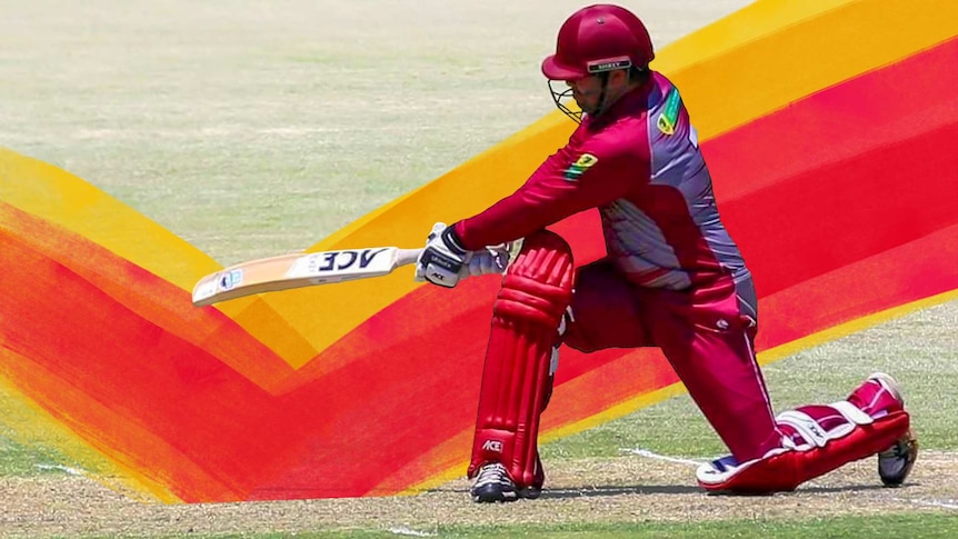 A man at the cricket crease in mid-batting action for a story about the health and social benefits of playing cricket.