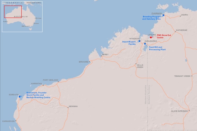 A map of northern WA and western Northern Territory with some places marked on it.