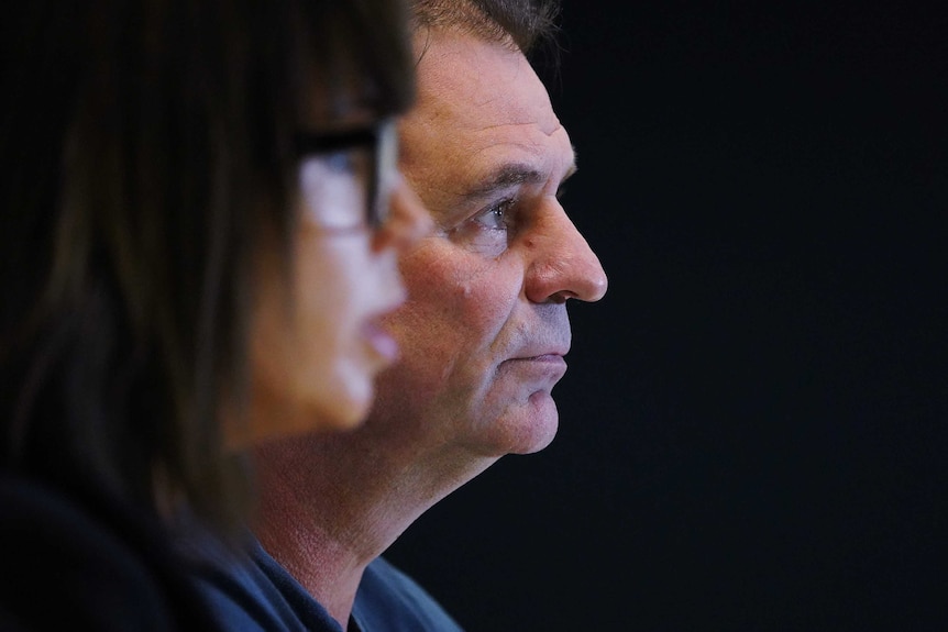 CFMEU Victorian secretary John Setka and his wife Emma Walters speak to the media.