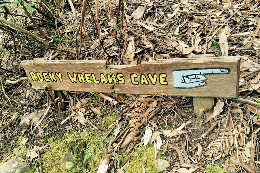 Rocky Whelan's cave sign on Mt Wellington
