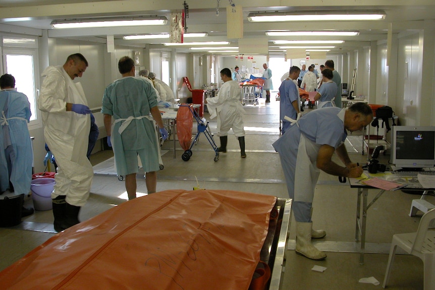 Doctors and emergency respondents at work following the Boxing Day tsunami in Thailand.
