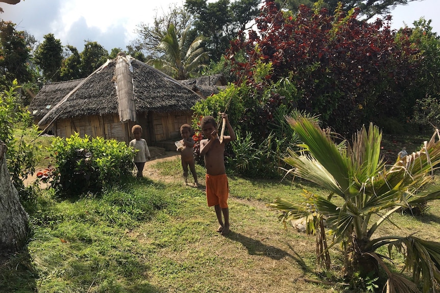 children play in the village