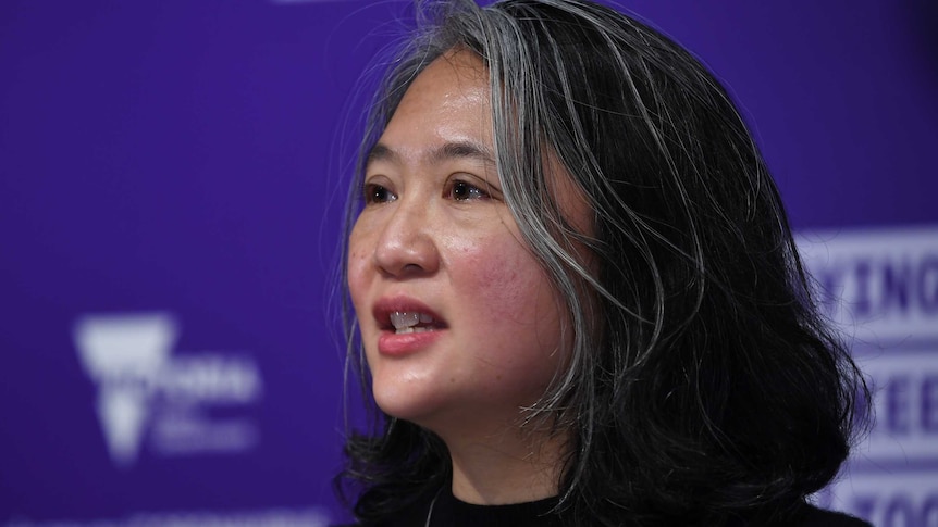 A close-up of the face of Dr Wai Hong-Tham at a press conference.