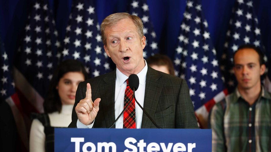 Tom Steyer speaks during a news conference in Washington.