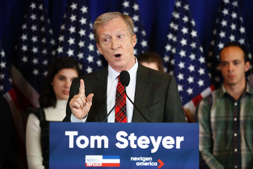 Tom Steyer speaks during a news conference in Washington.