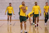 Digby Ioane stretches during Wallabies indoor training session
