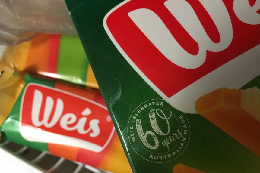 Close-up image of ice cream bars in freezer