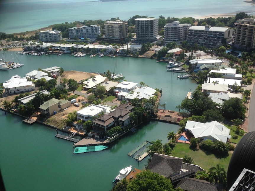 Cullen Bay marina seen from Black Hawk helicopter