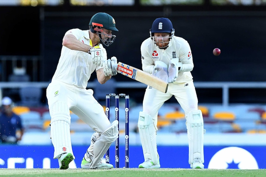 Australia's Shaun Marsh plays a shot on day two at the Gabba