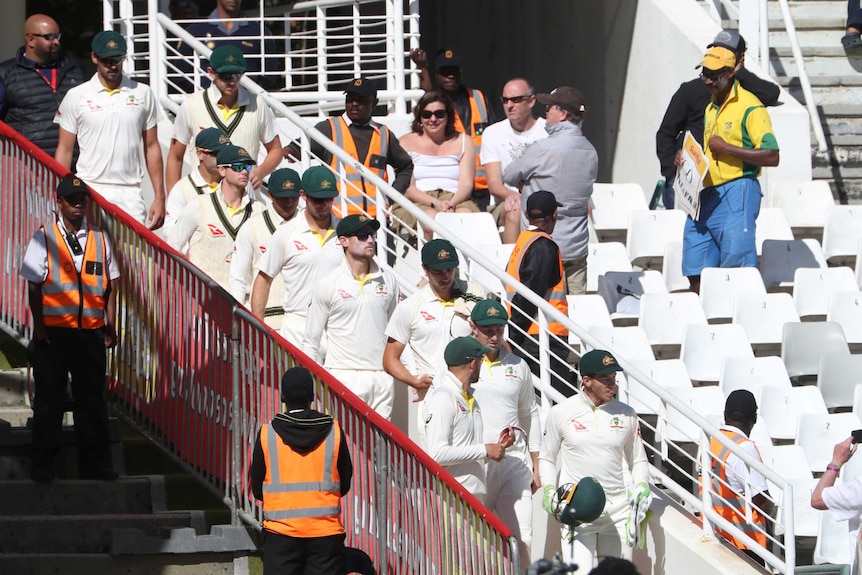 Tim Paine leads Test team out in Cape Town