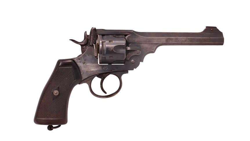 A Webley & Scott Mk VI. Caliber .455 revolver.
