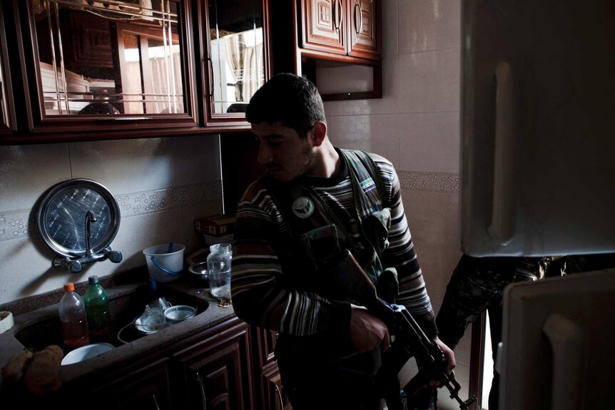 A fighter from the Shohada al Haq brigade of the Free Syrian Army