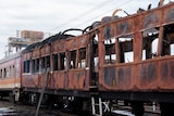 Burnt out 1930s railway carriage
