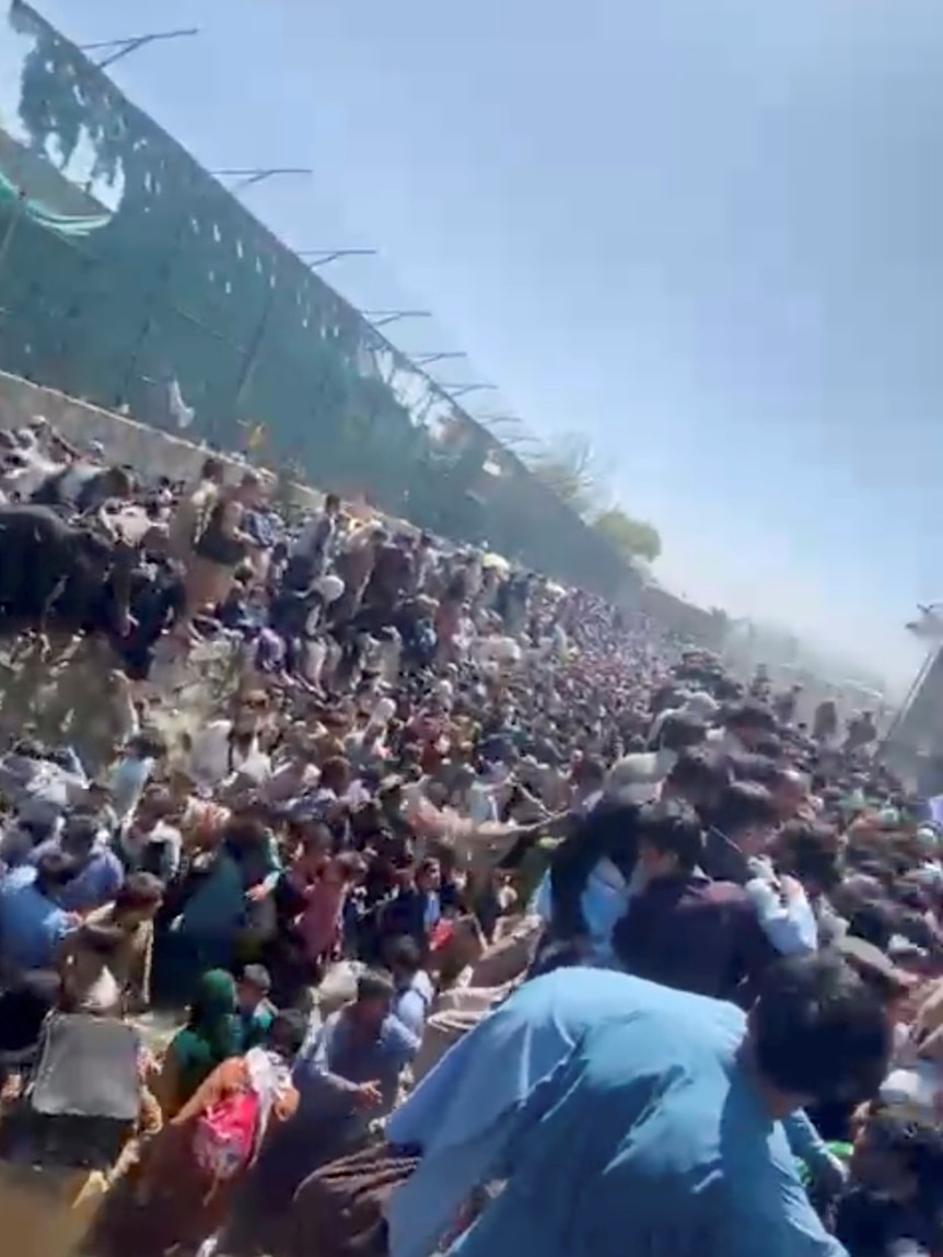 Crowds outside Kabul airport.