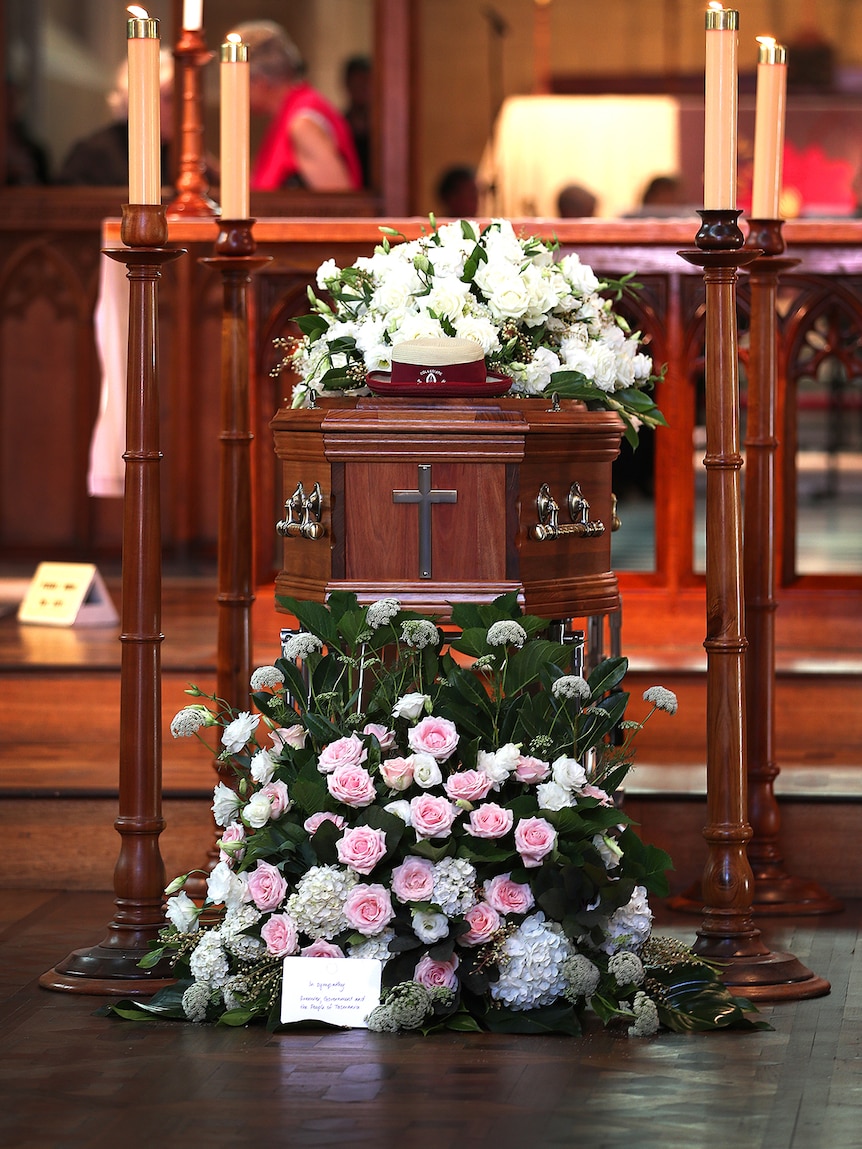 The casket of Vanessa Goodwin, at St David's Cathedral, Hobart March 9, 2018.