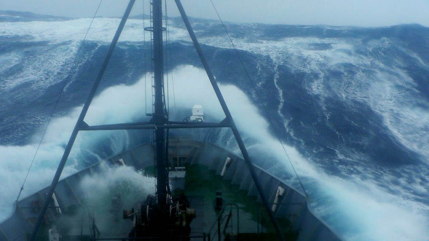 Trawler in heavy seas