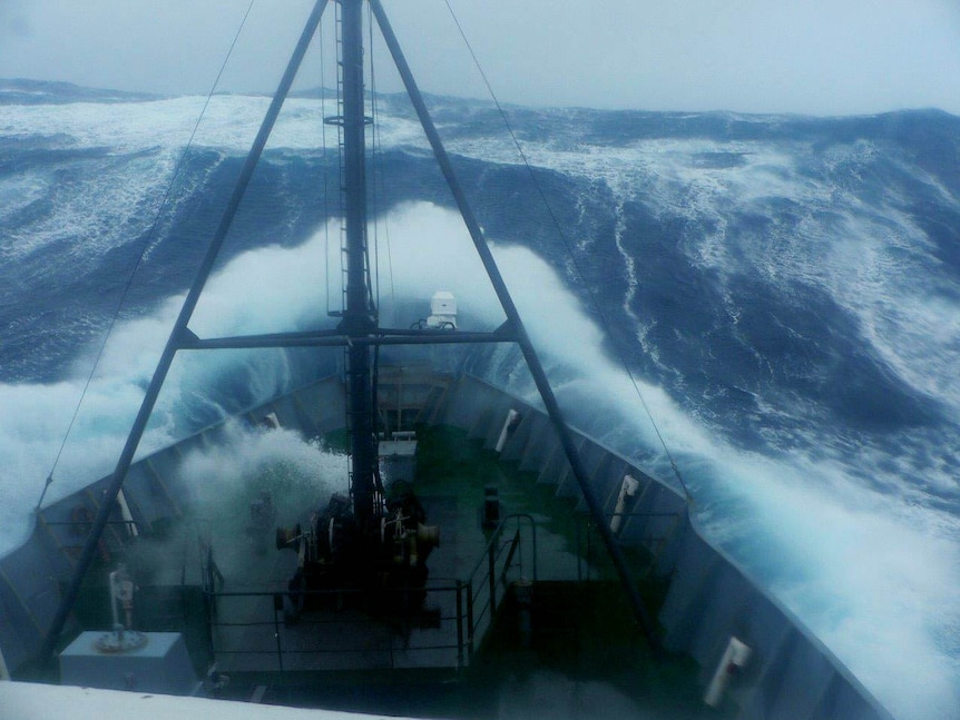 Trawler in heavy seas