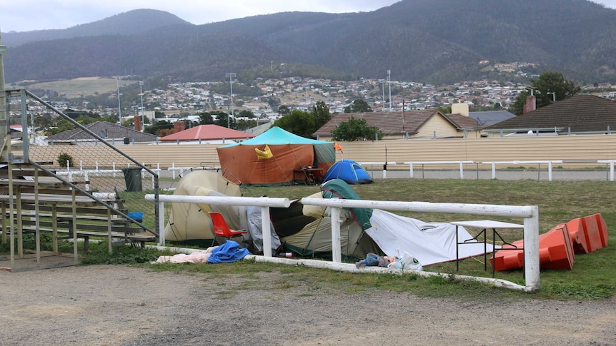 Tents at the Hobart showgrounds.