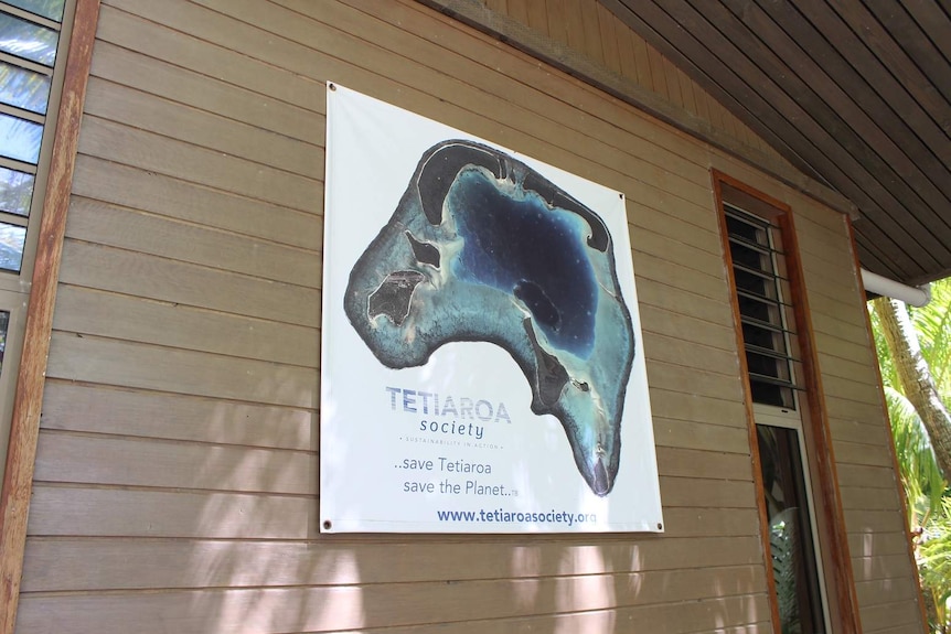 A poster for the Tetiaroa Society on the outside of their main bungalow.