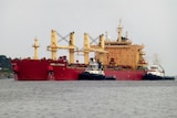 A cargo ship in teh water