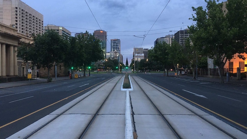 Empty streets in Adelaide's CBD.