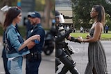 A composite image shows Kendall Jenner in an advertisement for Pepsi and Black Lives Matter protester Ieshia Evans