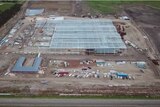 An aerial view of the saleyards in Mortlake, western Victoria. The yards are still being built.