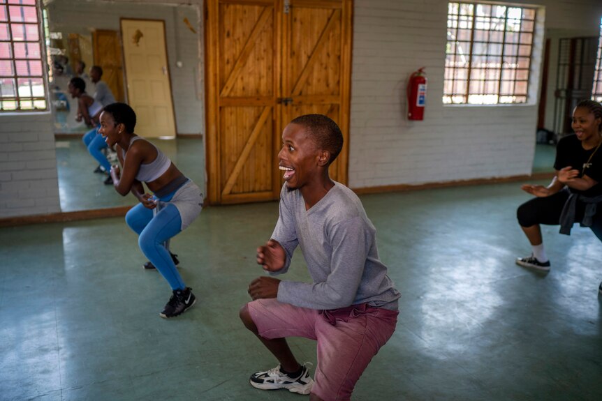 Man dances in studio in Soweto, South Africa.