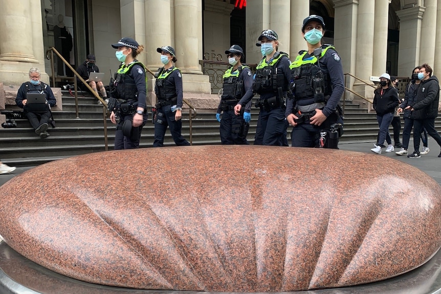 Police in Bourke Street Mall in Melbourne.