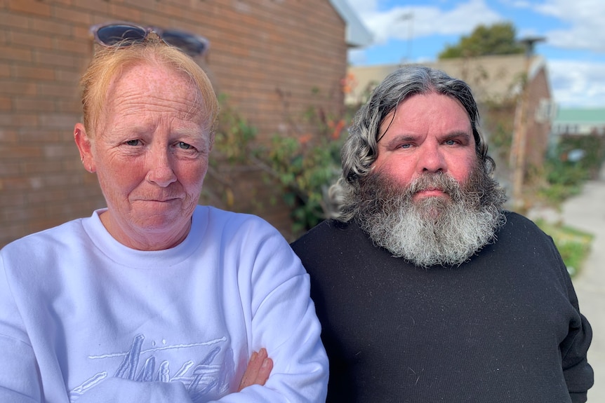 Homeless Tasmanian Sonia Tate with Peter, her carer, 23 March 2023