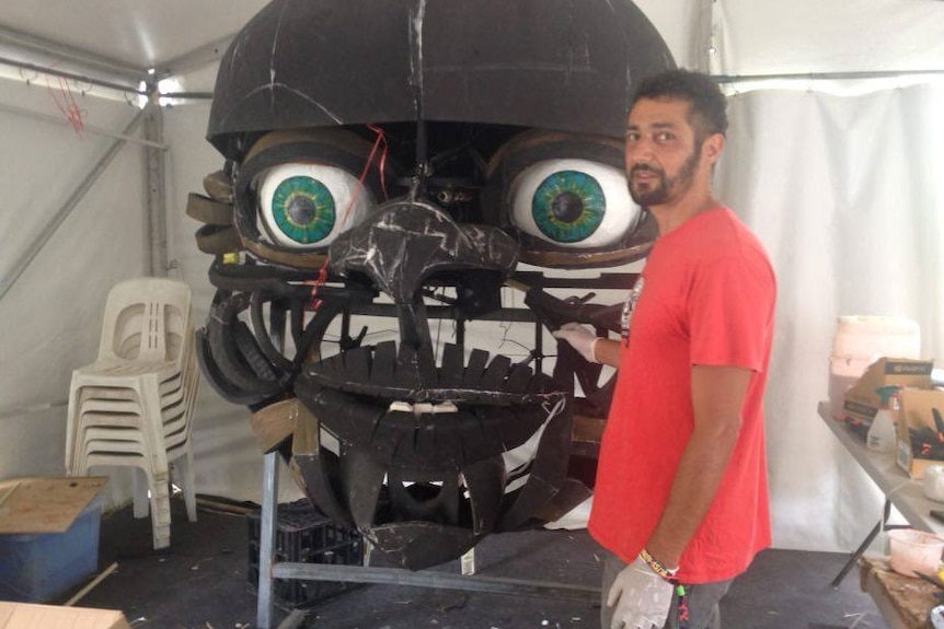 Artist and puppeteer Daniele Poidomani at Woodford in December 2015