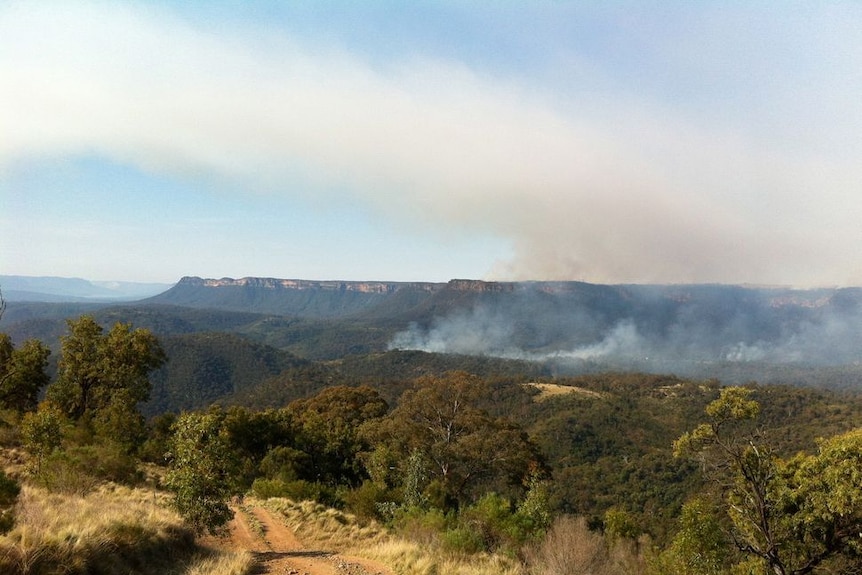 Smoke rises from a valley due to a hazard reduction burn in the Southern Highlands.