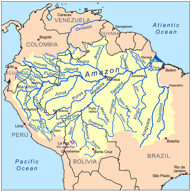 Map of the Amazon River drainage basin, including Río de la Paz.