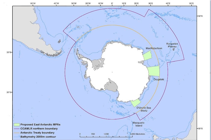 Map of proposed protected areas in East Antarctica