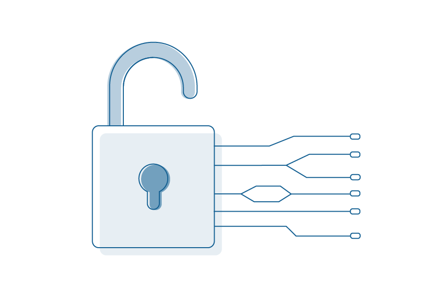 Illustration of padlock with wires coming out of right side