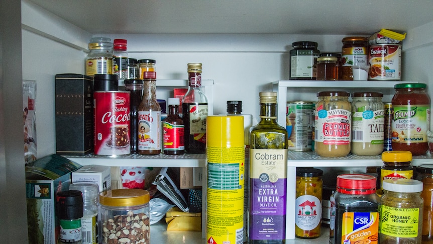 Food in a pantry.
